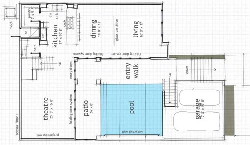 One story house blueprints with pool